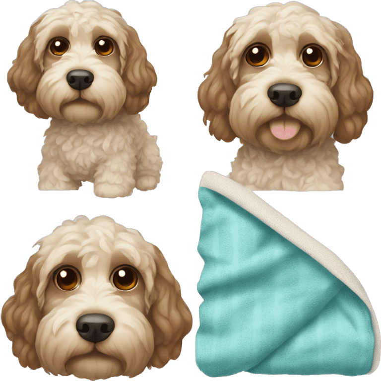 Cockapoo dog wrapped in blanket  emoji