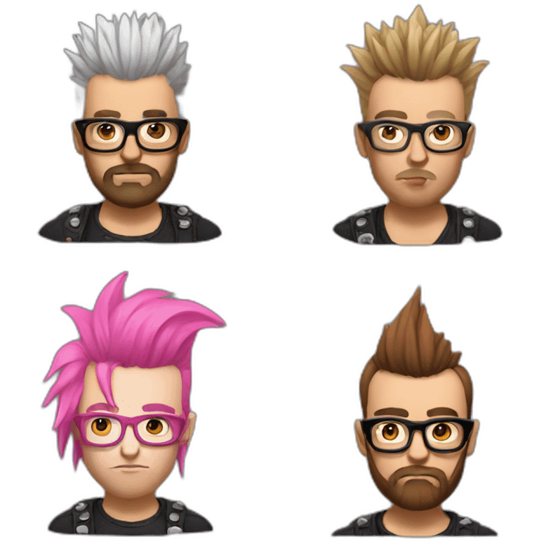 white punk, brown beard, pink mohawk, thick glasses emoji