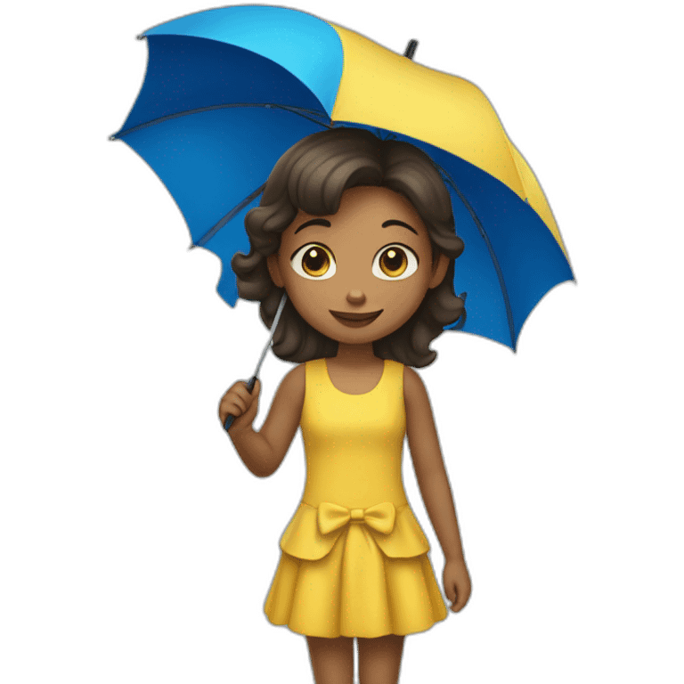 a girl in a yellow dress with a blue umbrella emoji