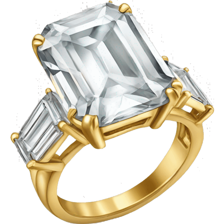 Big diamond ring emerald cut gold band emoji