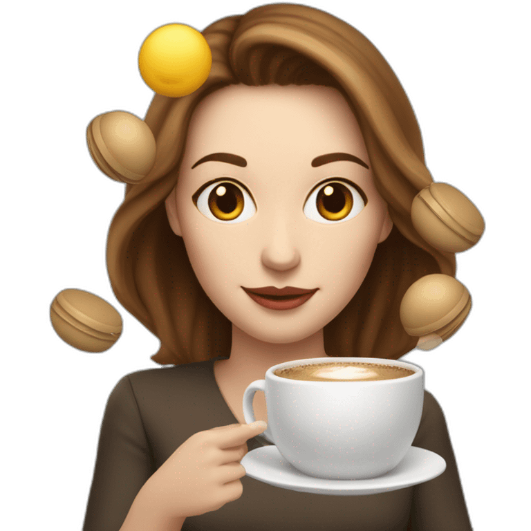 woman juggler with brown hair and pale skin juggling coffee cups and tiny laptop balls emoji