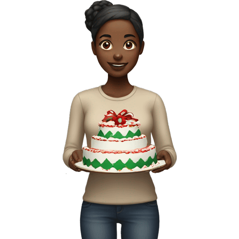 Black girl holding Christmas cake emoji