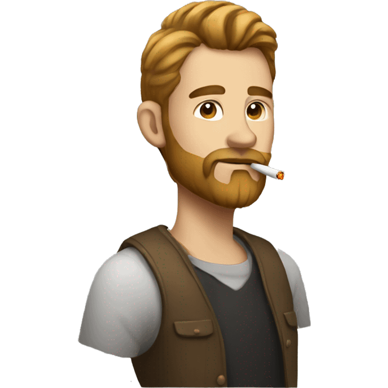 Man with light brown beard and pony tail smoking  emoji