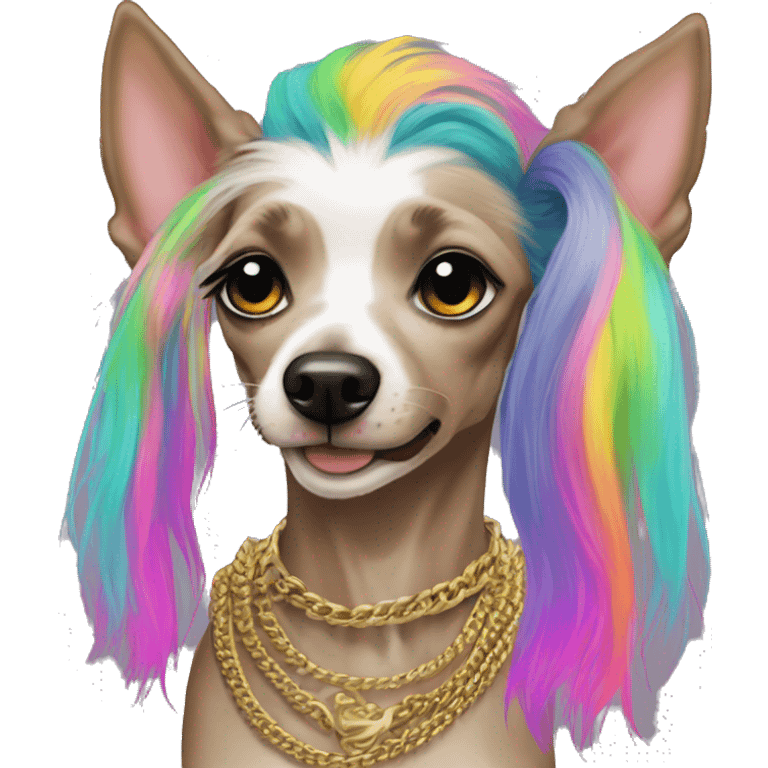 Punk Chinese crested dog neon rainbow hair gold chain punk piercings tattoos punk ear piercings emoji