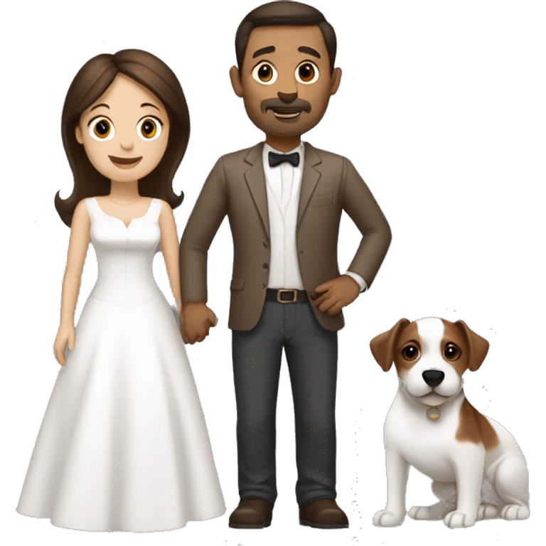 Brunette husband and wife with small white and brown dog emoji