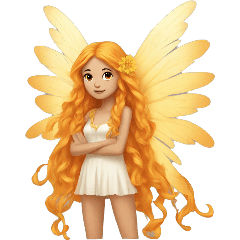 big wings, marigold, Beautiful, fairy, gold, orange, long hair emoji