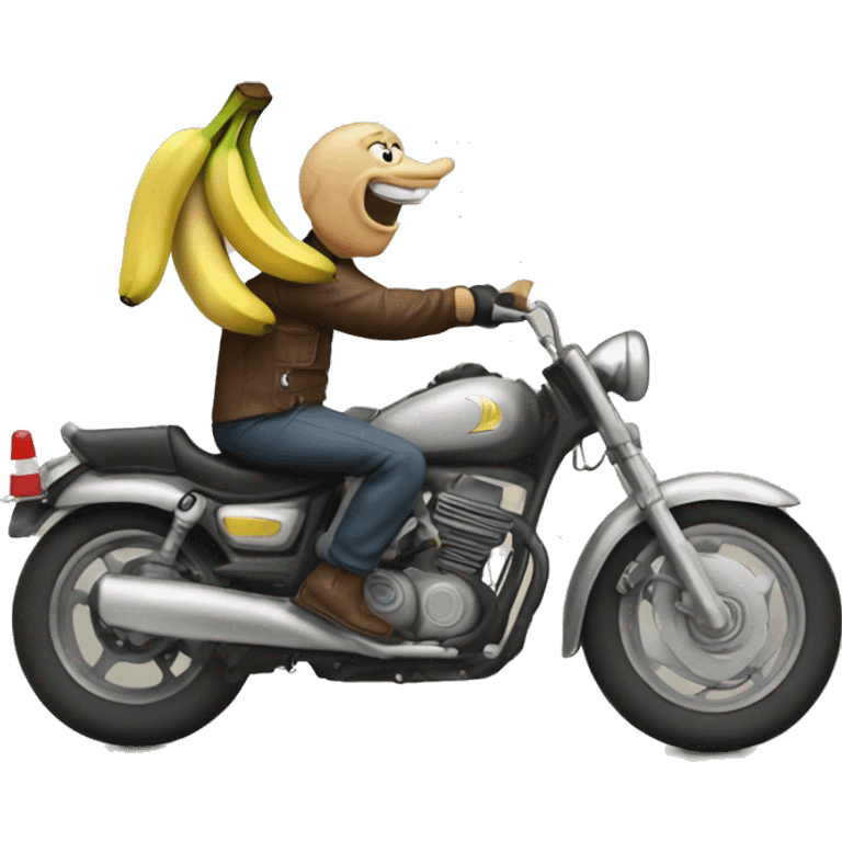 Old motorcycle rider eating a banana ￼ emoji