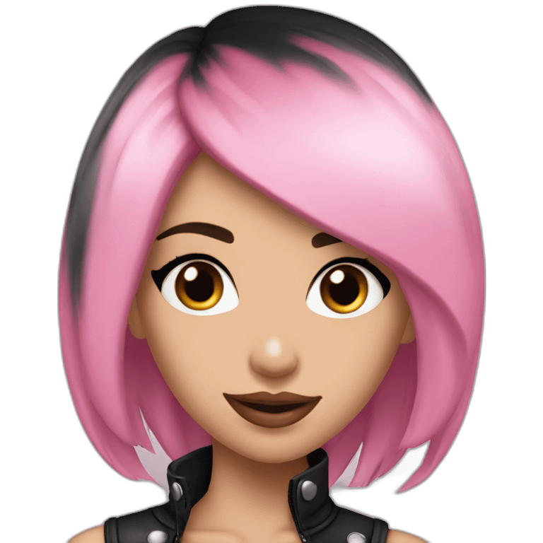 sexy; rock; leather; girl; pink and black hair; emoji