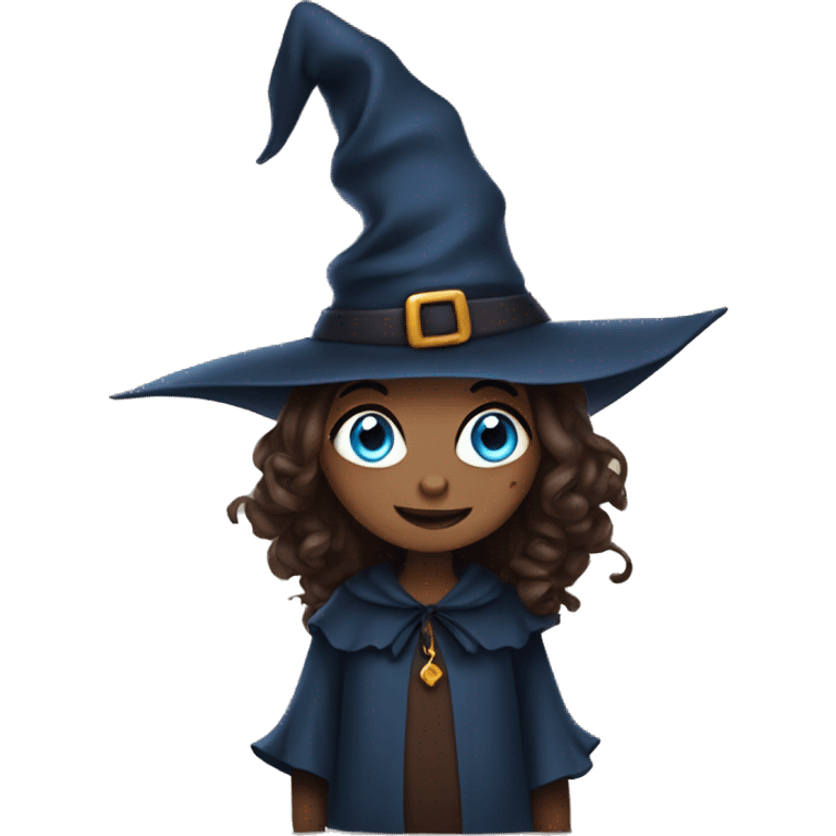 a little brownie dressed as a witch, blue eyes  emoji