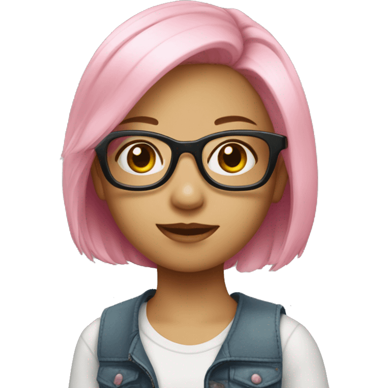 A young girl with pink medium length hair and glasses emoji