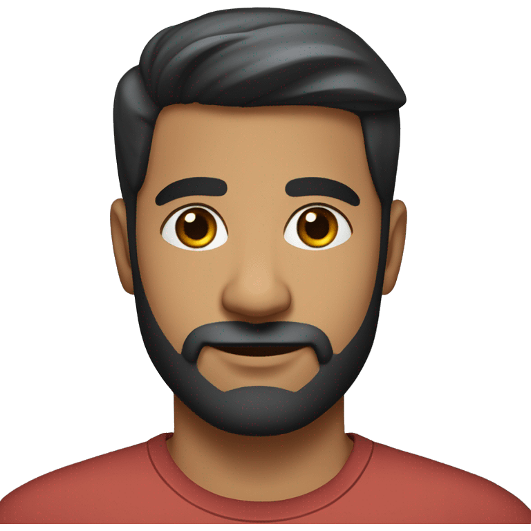 A head and shoulders shot of a 35 year old South Asian man, with short black hair, with beard facial hair,   with brown eyes wearing a t-shirt. emoji