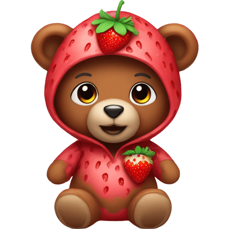 Teddy bear with strawberry costume emoji