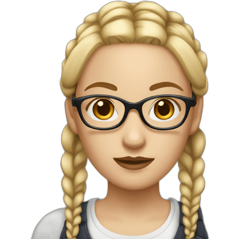 white woman with blonde pigtail braids and large dark rimmed glasses emoji