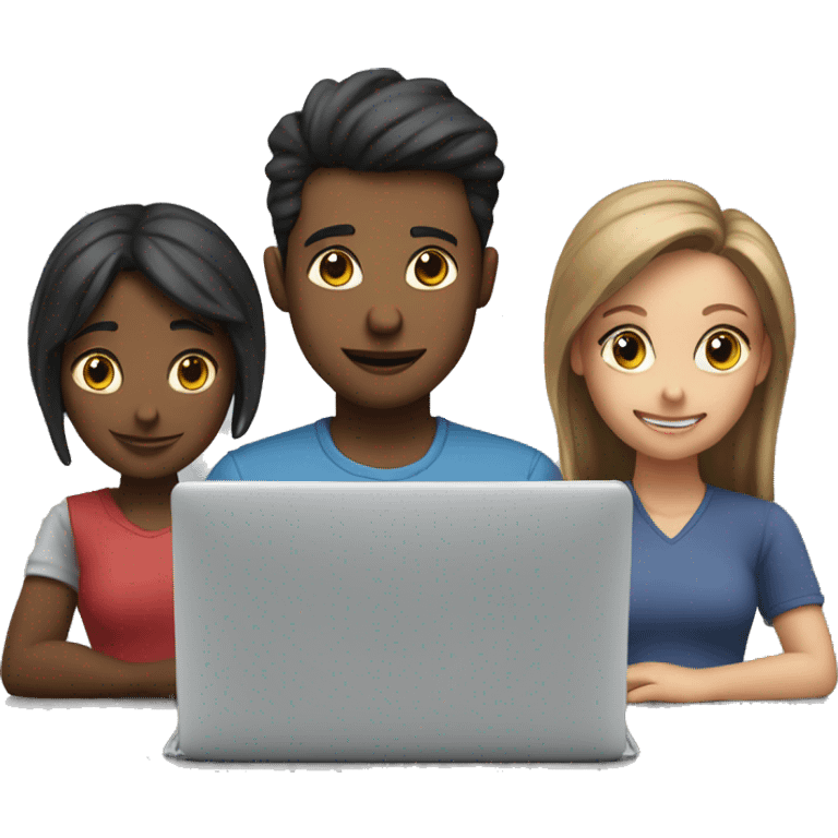 2 girl and 3 man each of them holding laptop and sit together  emoji