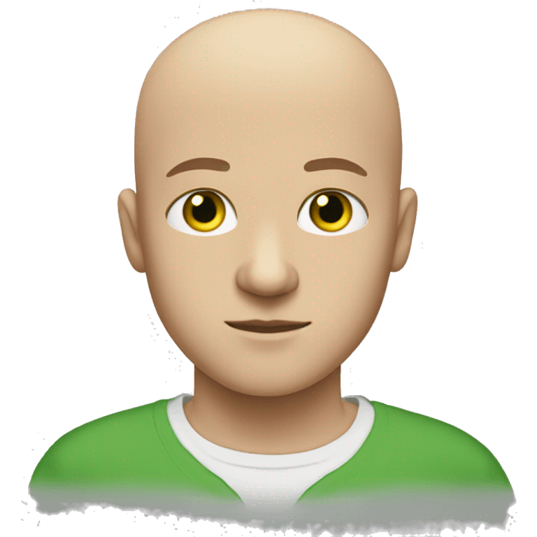 bald young guy with white eyebrows, green eyes and in a t-shirt emoji