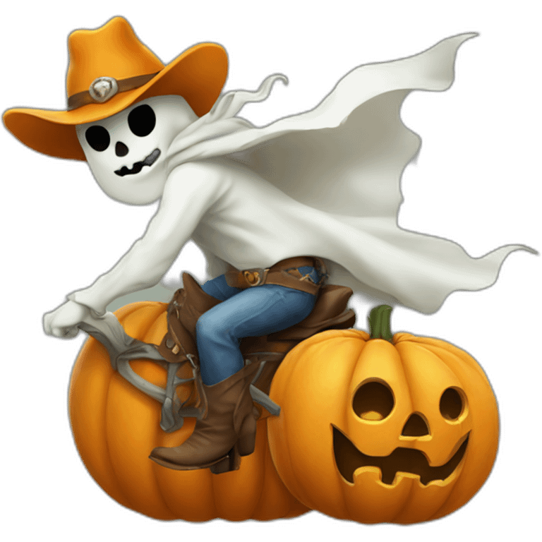 a ghost cowboy riding a pumpkin emoji