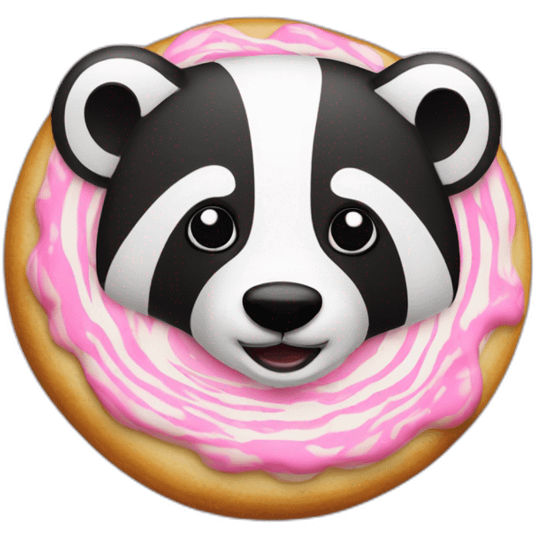 A badger with a white cookie with pink Swirl emoji