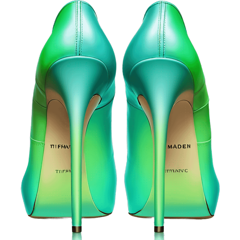 Hyper Realistic top front view of a pair of tiffany blue to pistachio green ombre 
Steve Madden stiletto high heel shoes. emoji