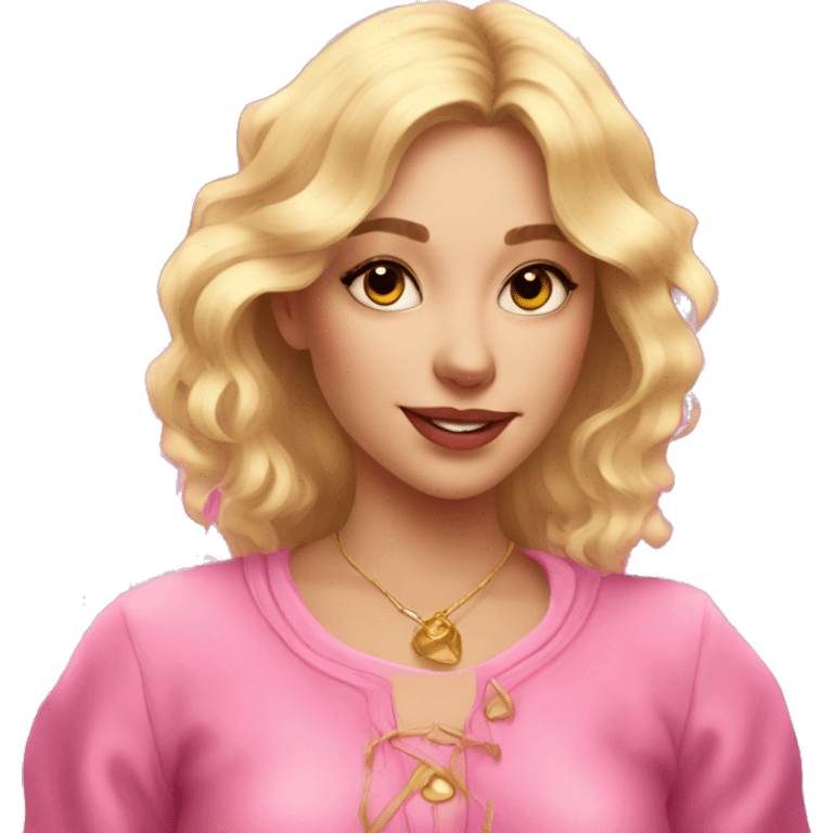 Blonde beautiful girl with pink pink tarot gold cards emoji