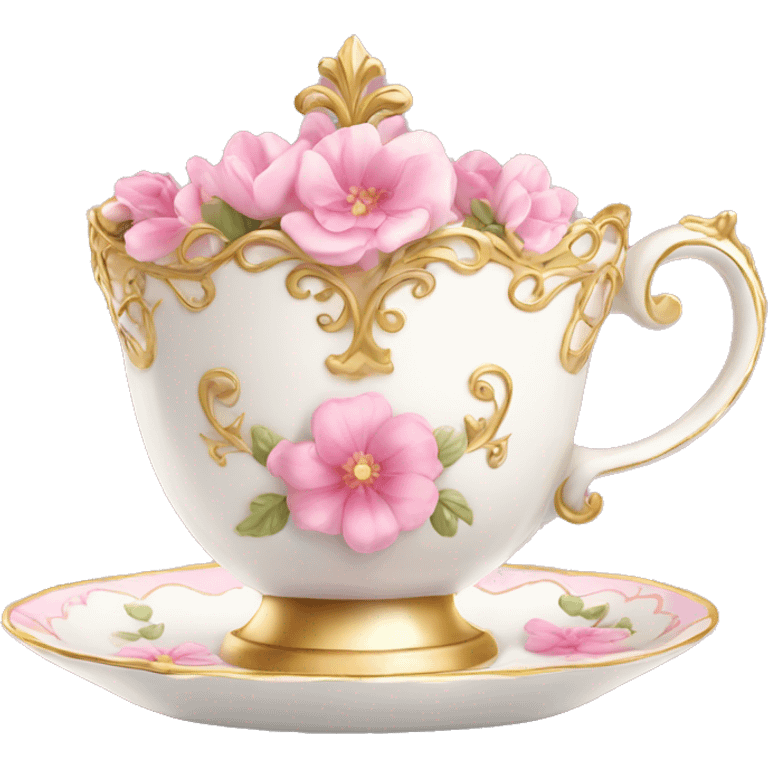 princess tea cup with pink flowers and gold details  emoji