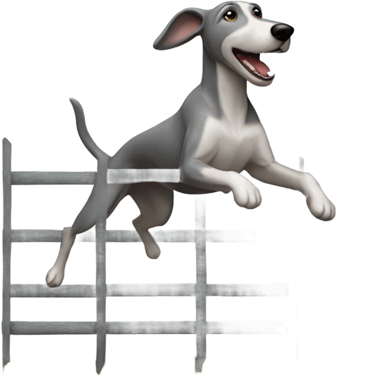 Grey hound jumping a fence emoji