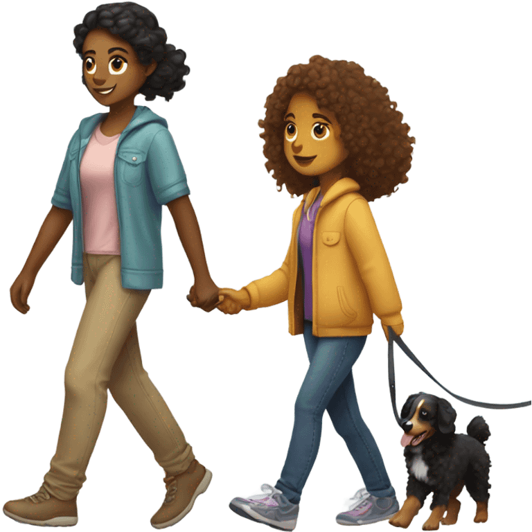 girl walking a poodle and an australian shepard  emoji