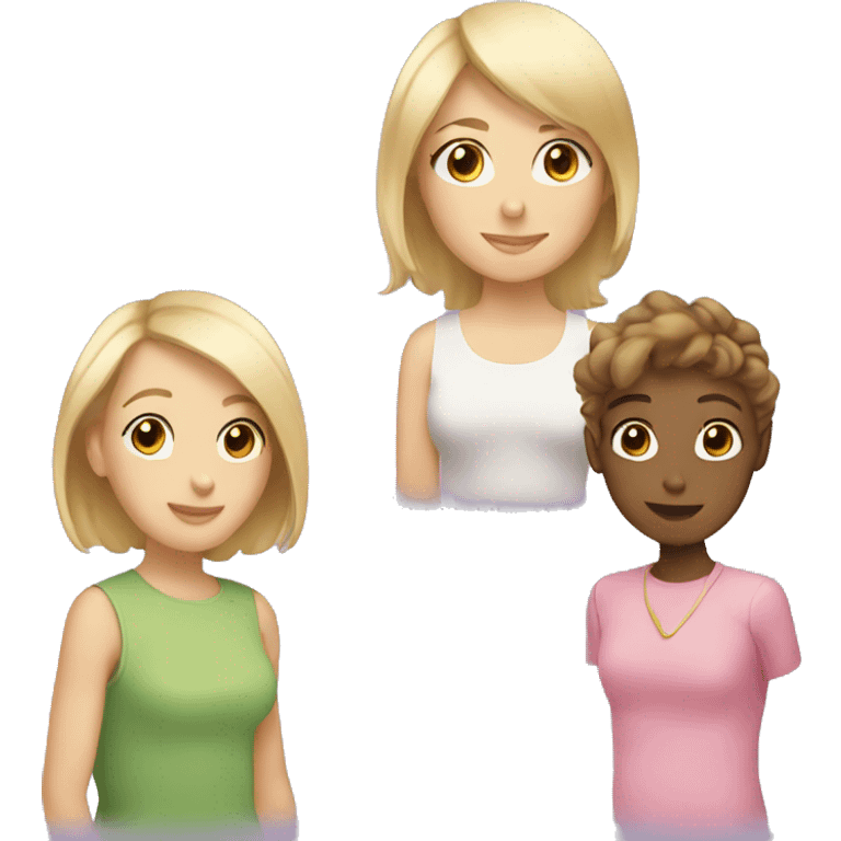 3 best friends, one with brown short hair, one with blond long hair and one with blonde short hair  emoji