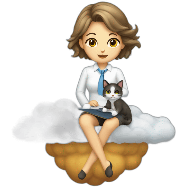 girl cat secretary sitting on top of the cloud emoji