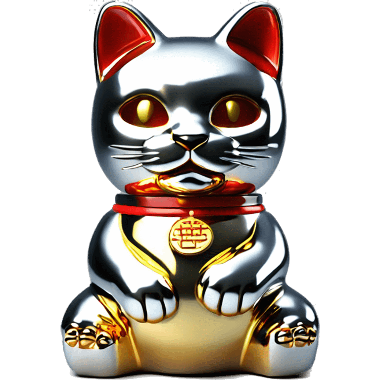 Full chrome plated solid color uncluttered maneki neko 3d emoji