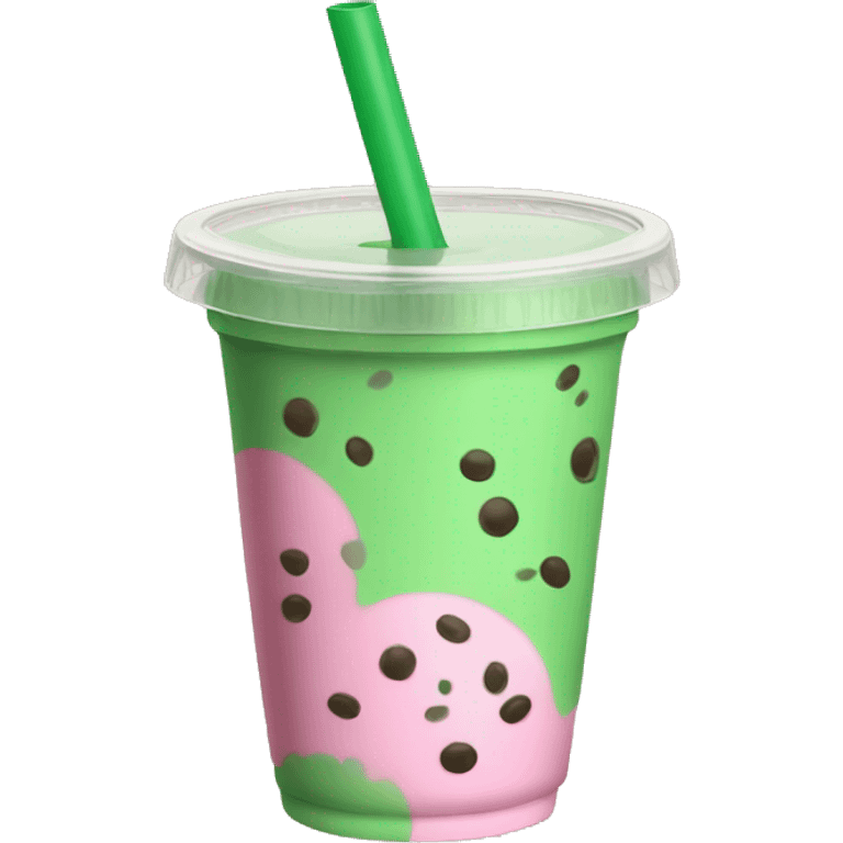 Pink boba green tea plastic cup realistic emoji