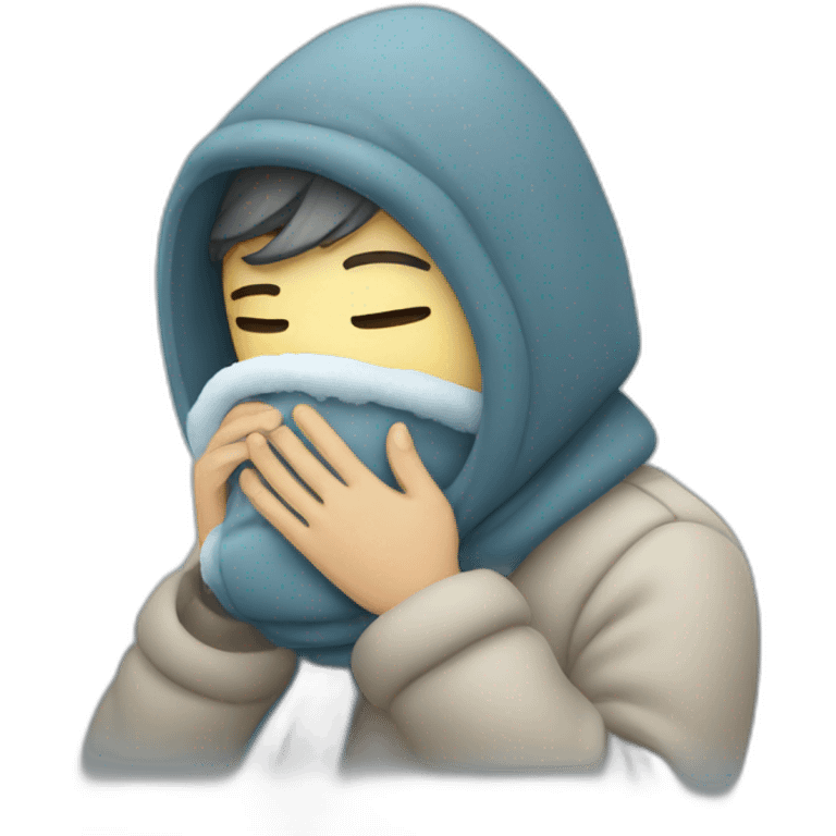 person embraces cold emoji