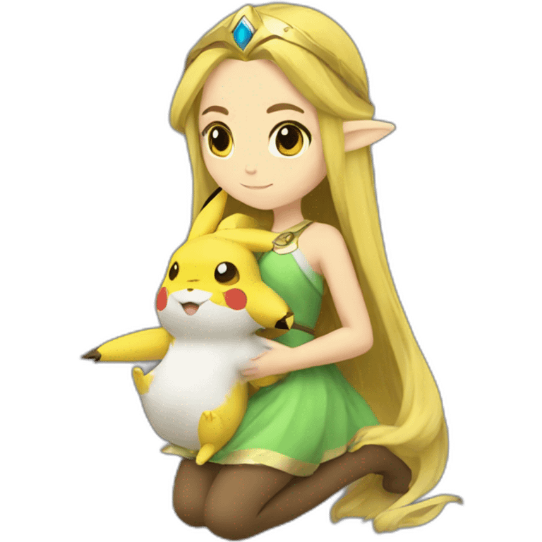 Princess Zelda cuddling a pikachu emoji