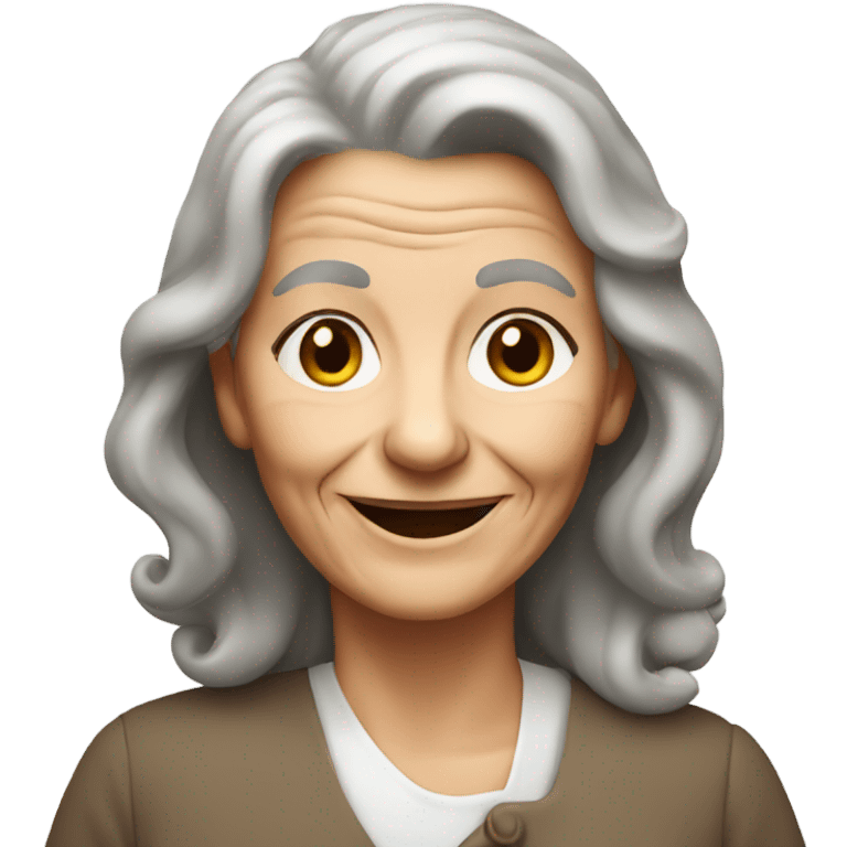 smiling elderly woman with long brown hair emoji