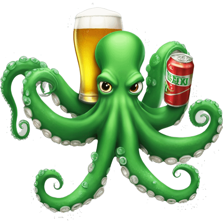 Octopus holding a Heineken beer with his tentacle  emoji