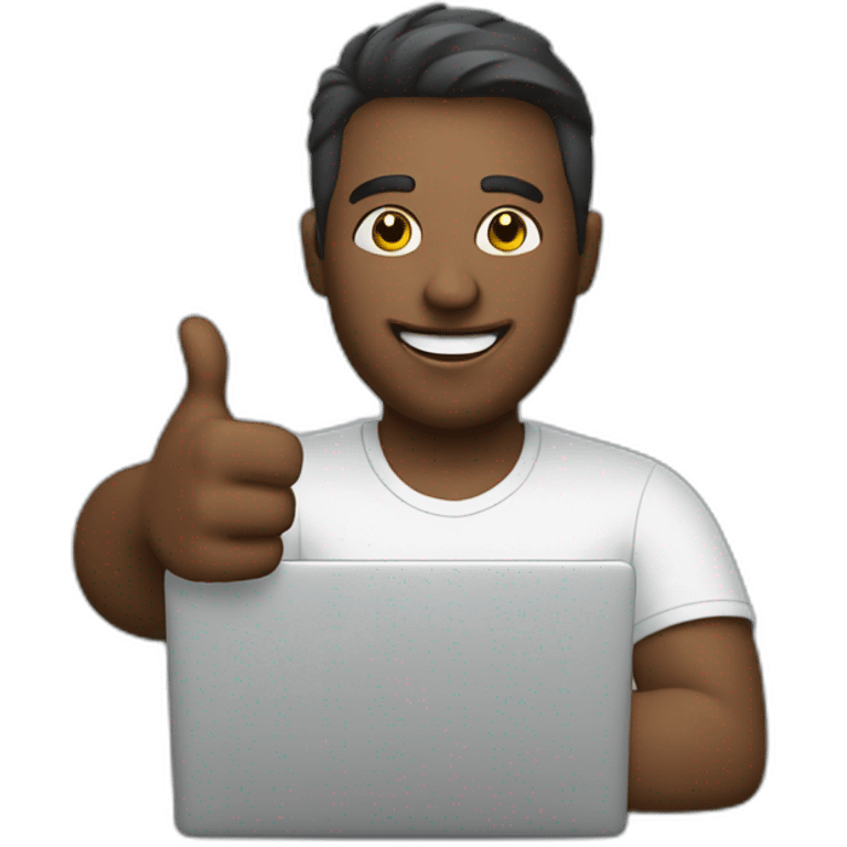 man holding laptop thumbs up emoji