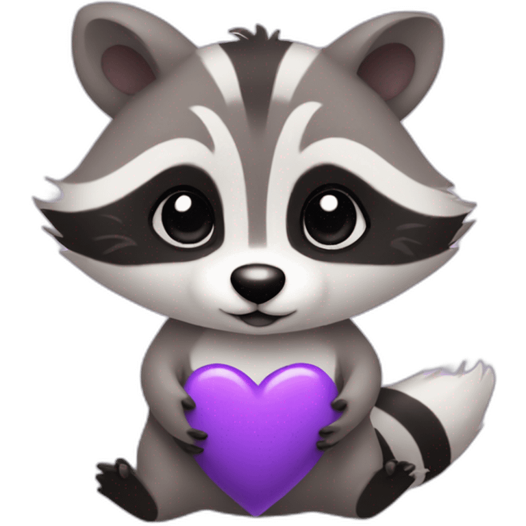 Purple raccoon drawing hearts emoji