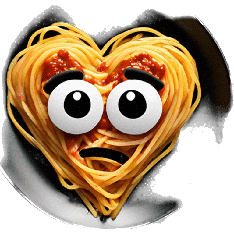 Heart shape spaghetti and sauce on black heart plate emoji