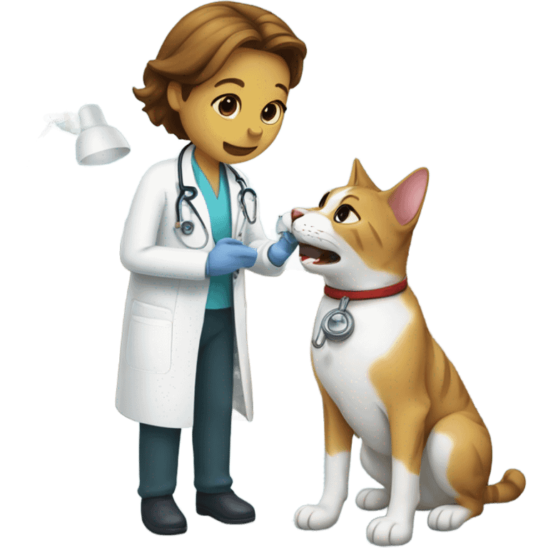 doctor cat treating a dog patient emoji