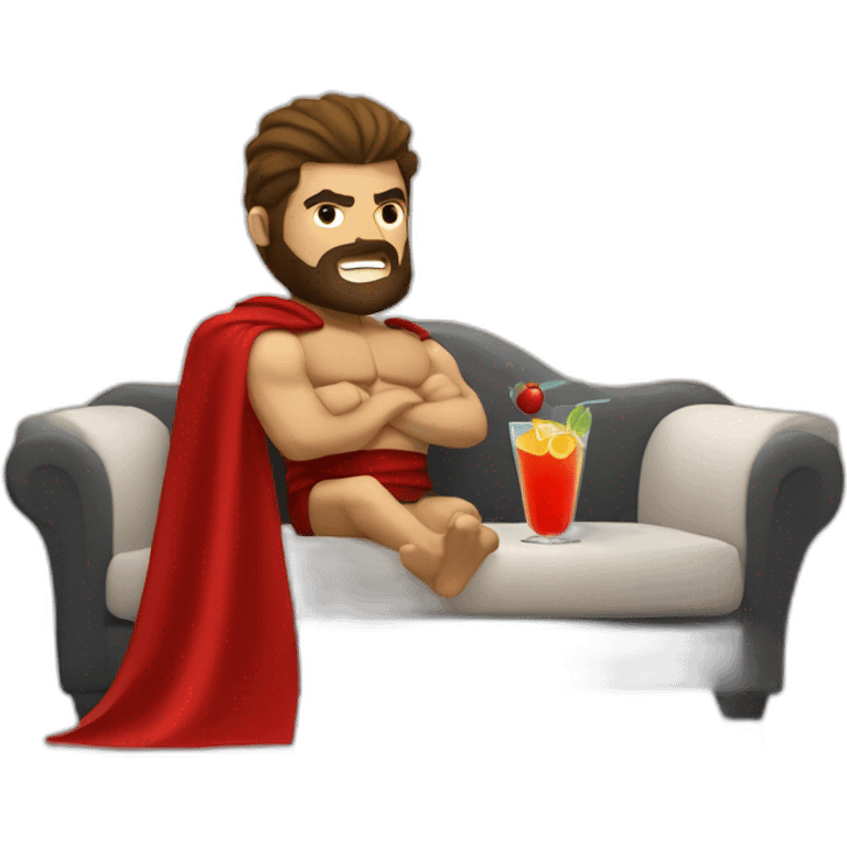 The Spartan Leonidas and his red cape with a relaxing cocktail on a sofa. emoji