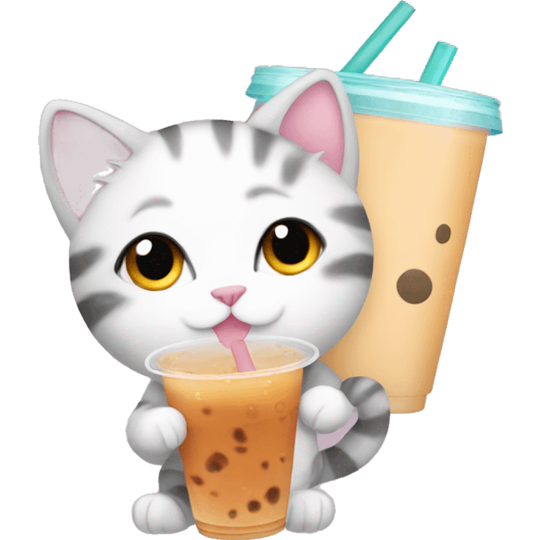 a kitty drinking bubble tea emoji