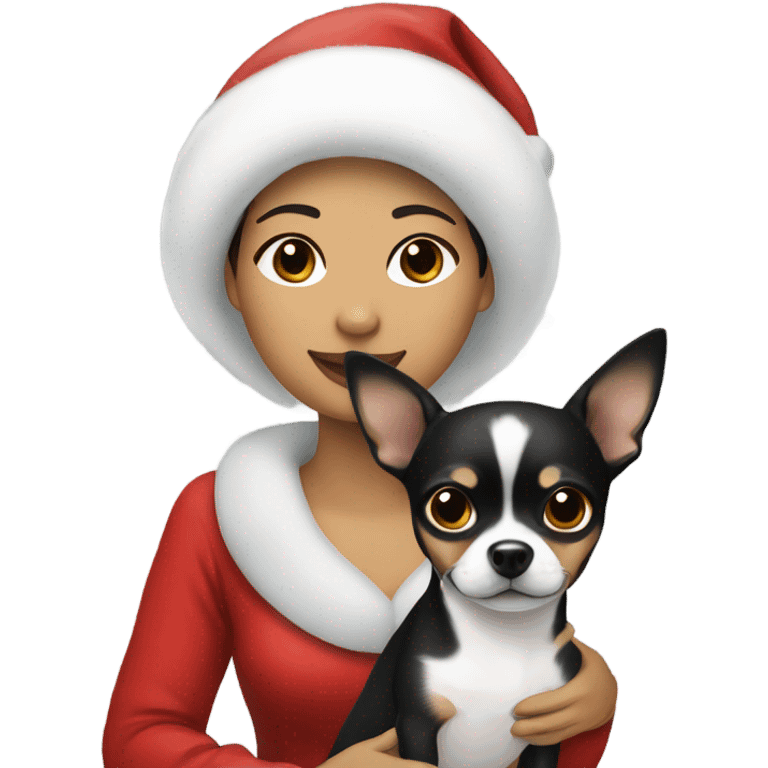 Christmas Filipino lady with Christmas black and white chihuahua  emoji