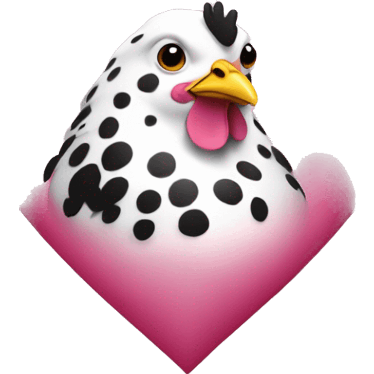 Black and white spotted chicken inside a pink heart emoji