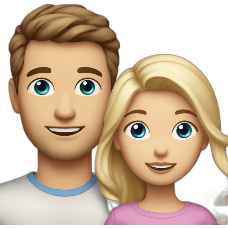 Brunette mom, dad,  2 years boy with blue eyes and 1 month blond baby emoji