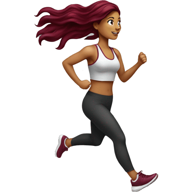 Beautiful tattooed  burgundy long haired woman jogging emoji