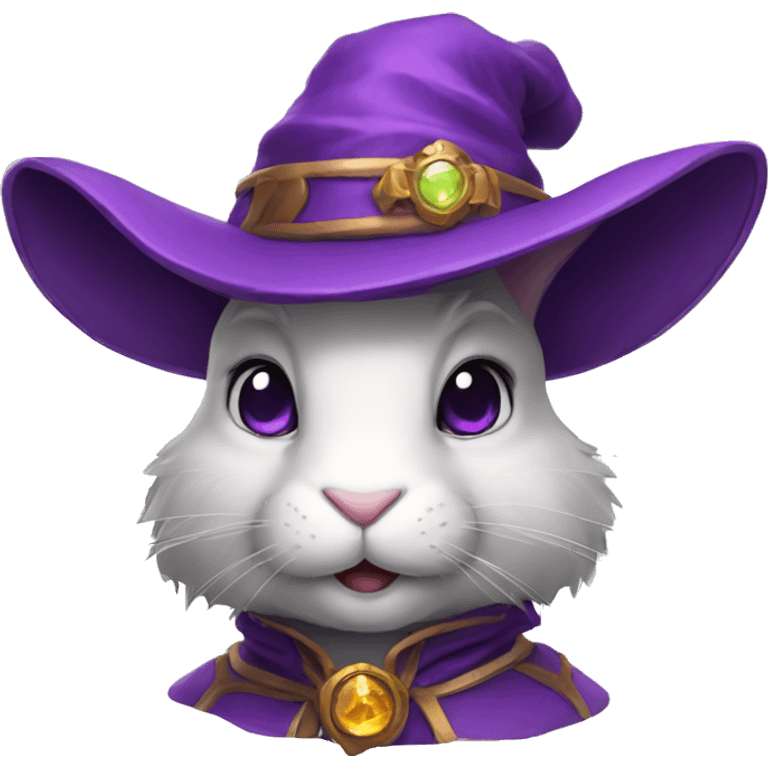 portrait of a rabbit wizard, with an purple hat emoji