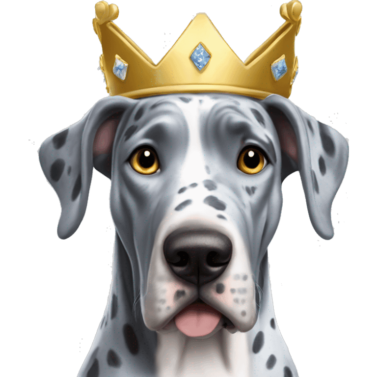 Blue Merle Great dane wearing gold princess crown emoji