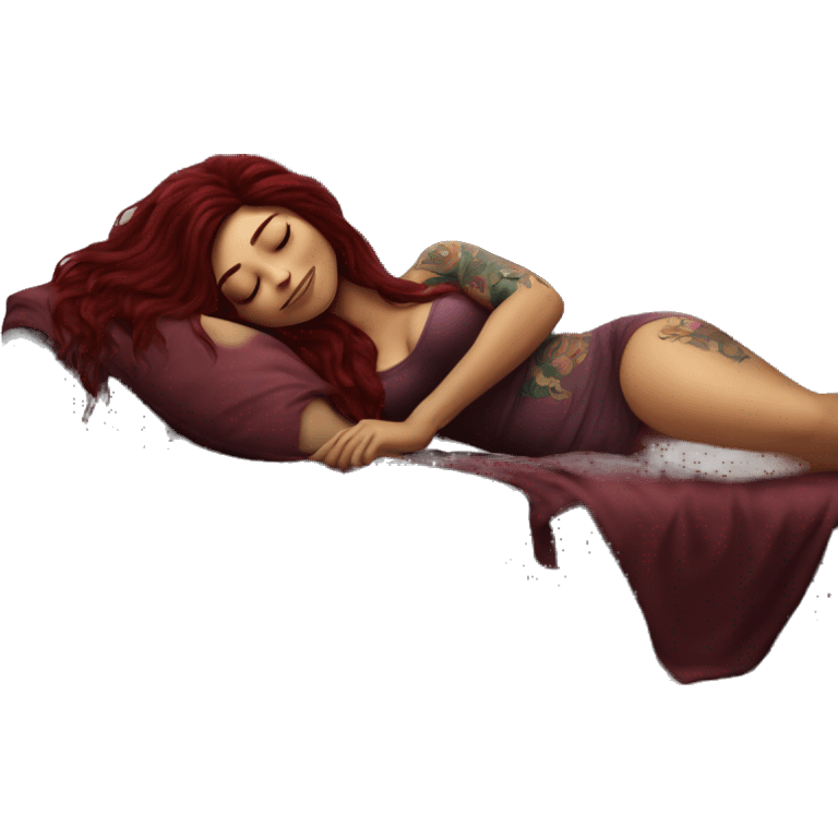 Beautiful tattooed burgundy long haired woman napping on sofa emoji