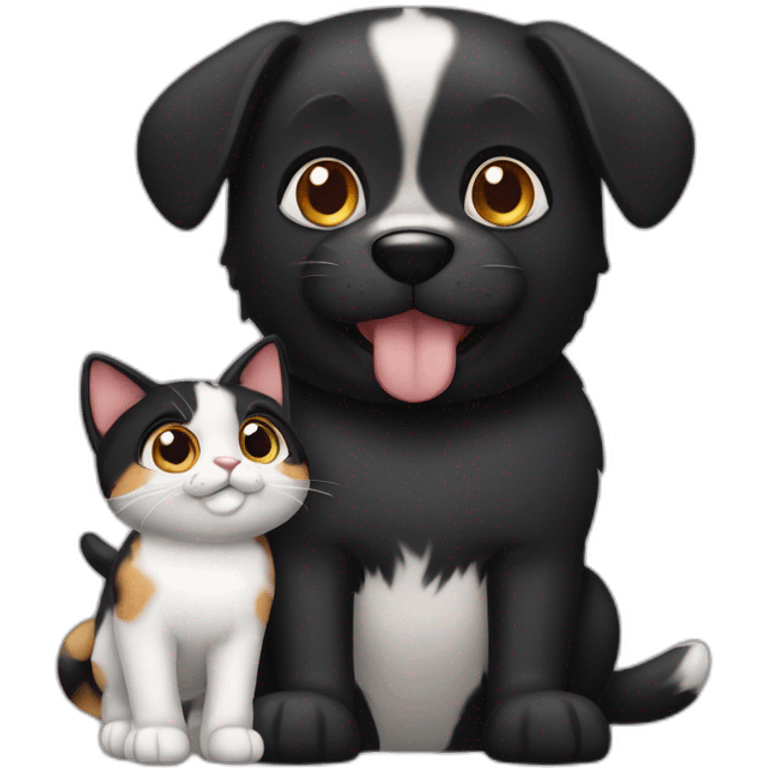 black dog and calico cat emoji