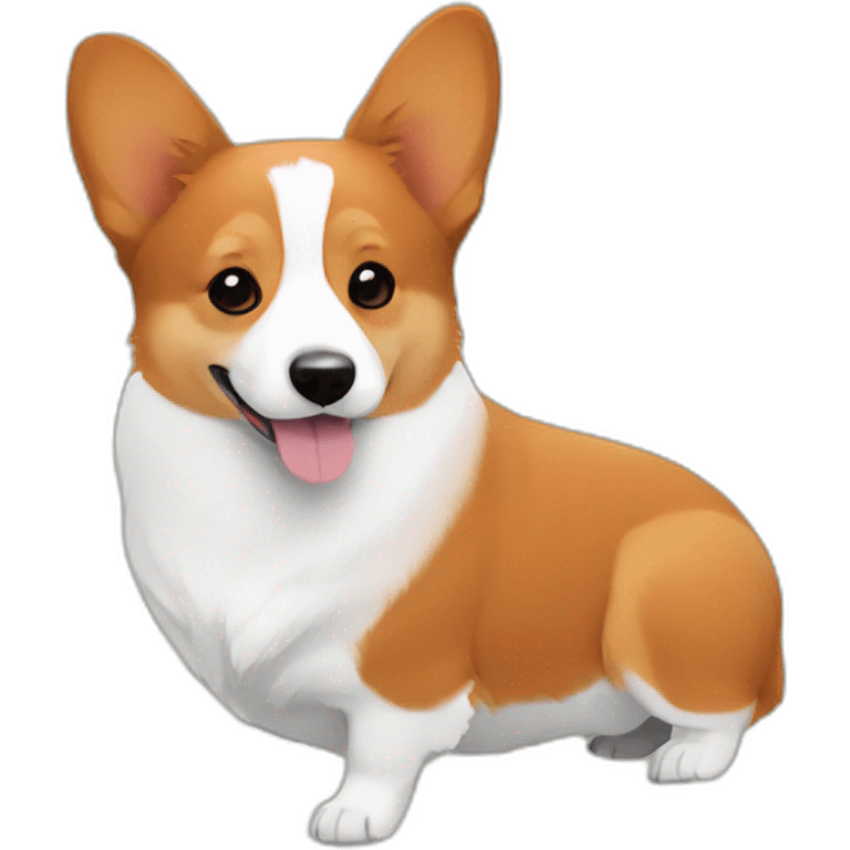 red-headed tricolor corgi with white ducks emoji