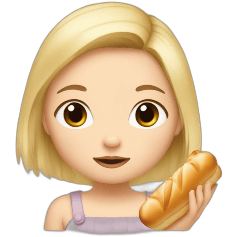 Bébé fille blonde avec baguette de pain et Totoro  emoji